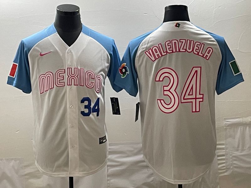 Men 2023 World Cub Mexico #34 Valenzuela White blue Nike MLB Jersey7->more jerseys->MLB Jersey